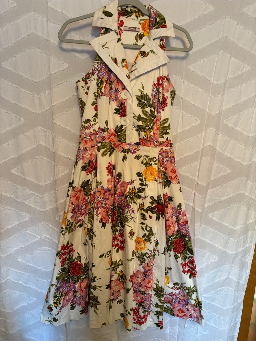 Floral A-Line Sleeveless Dress in Cream with Multicolor Blooms
